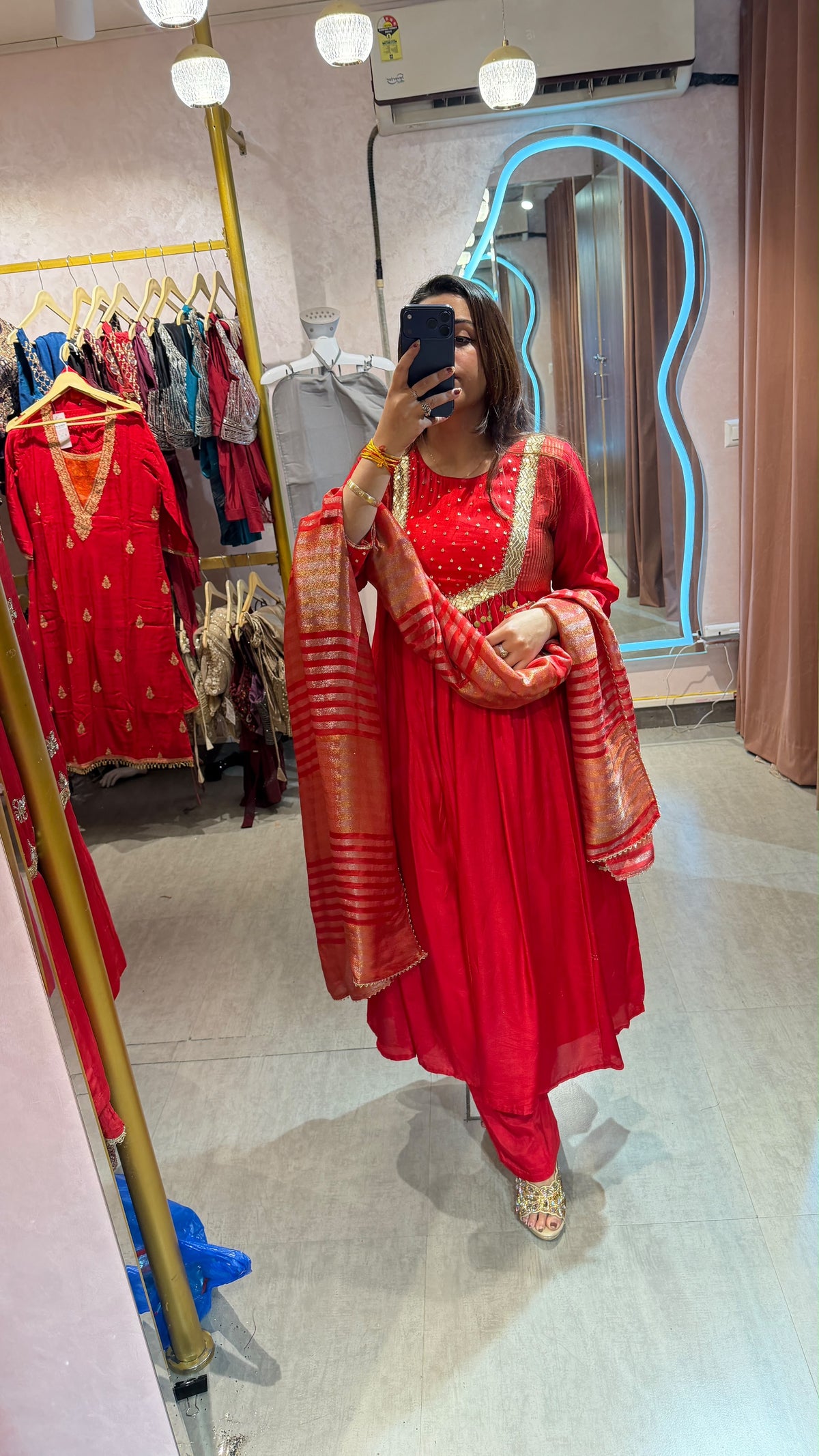 Red Embroidered Anarkali Suit with Gota Patti Dupatta