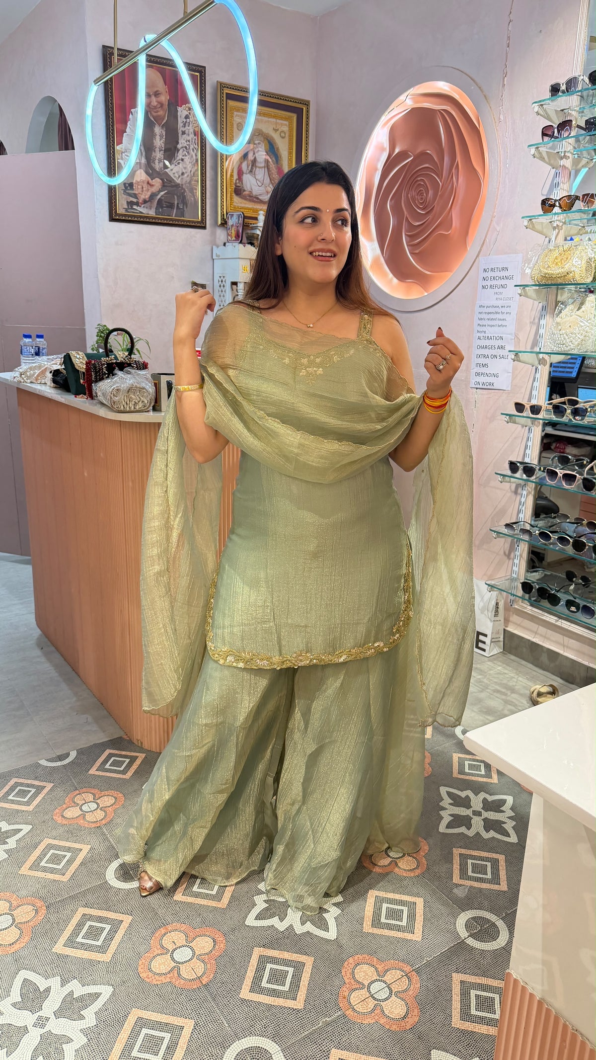 Sage Green Embroidered Palazzo Suit Set