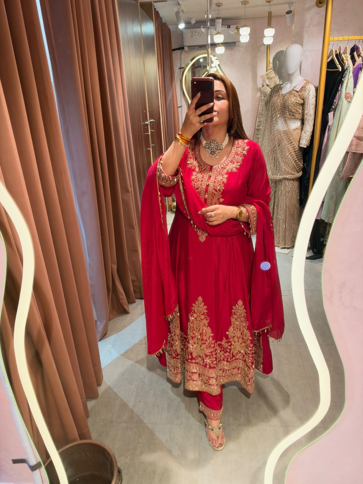 embroidered festive umbrella suit set
