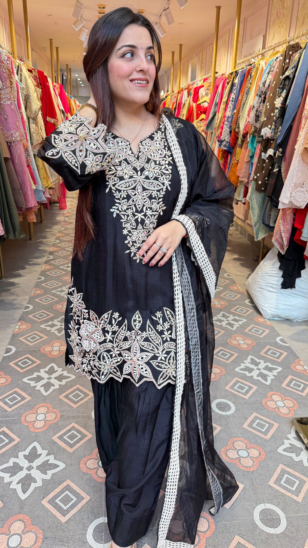 Embroidered Punjabi Patiala Suit with Sheer Dupatta