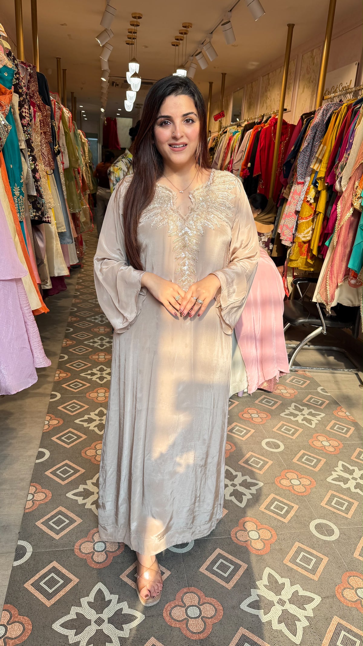 Straight-Cut Kurta with Embroidered Neckline