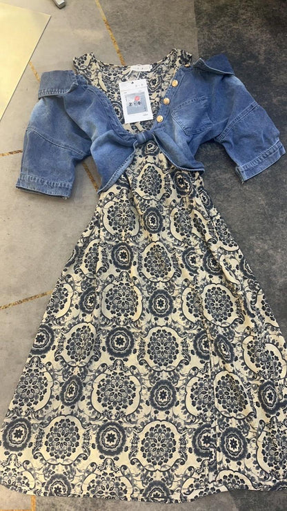 Attached denim jacket with dress