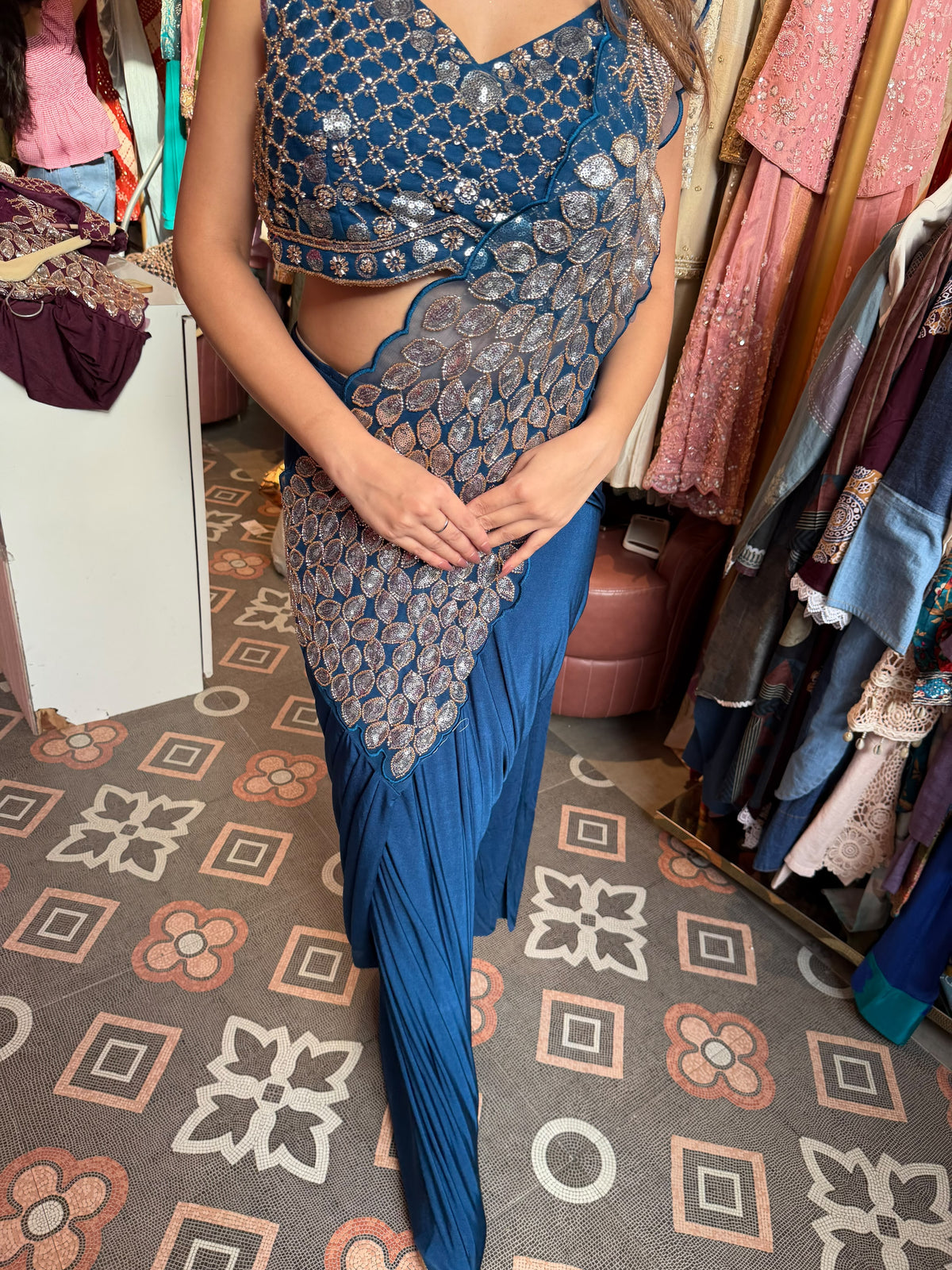 Embroidered Pre-Draped Saree