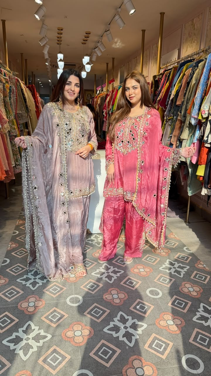Mirror Embroidered Straight-Cut Suit with Palazzo Pants