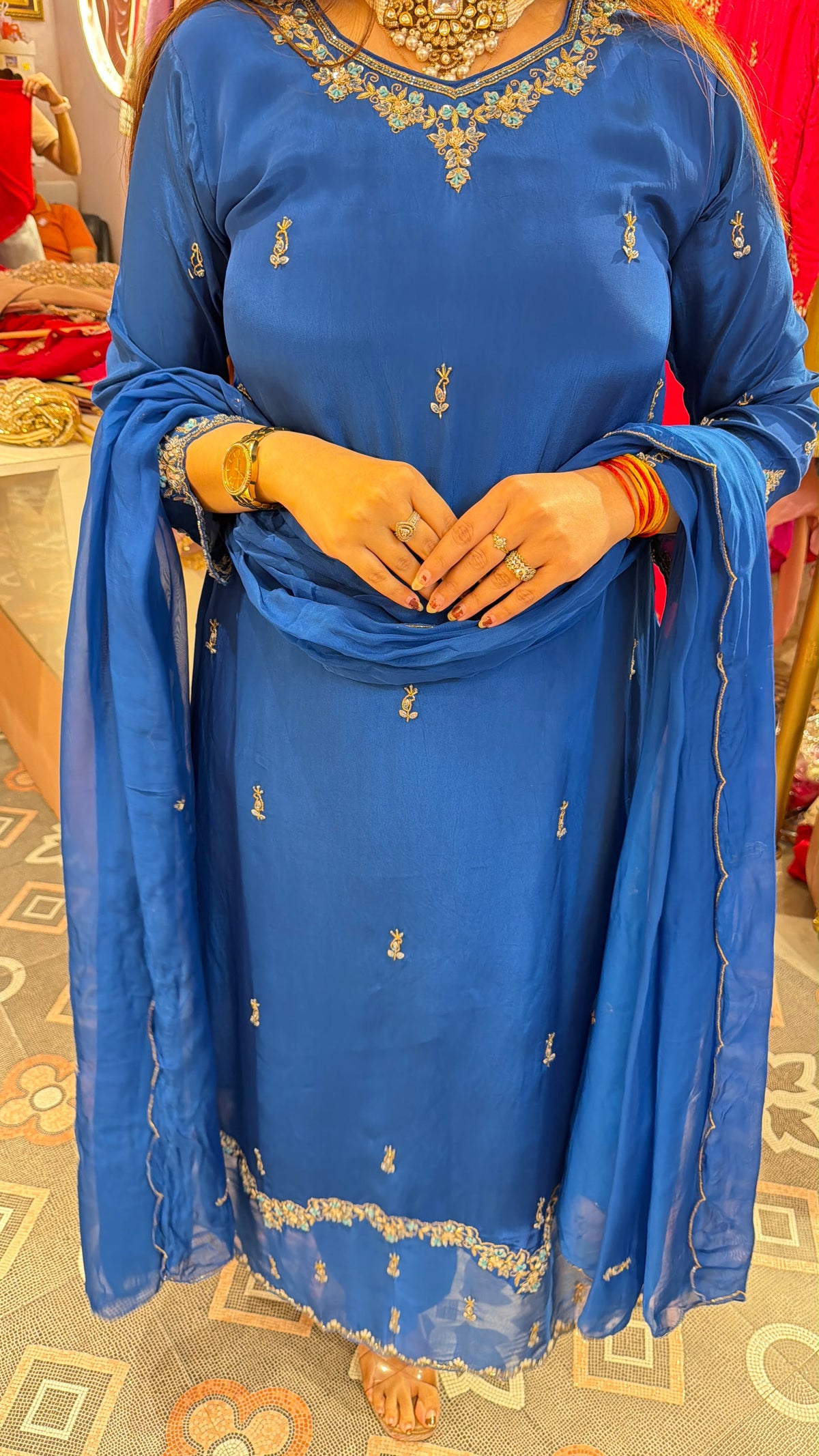 Classic Embroidered Indian Straight-Cut Suit.