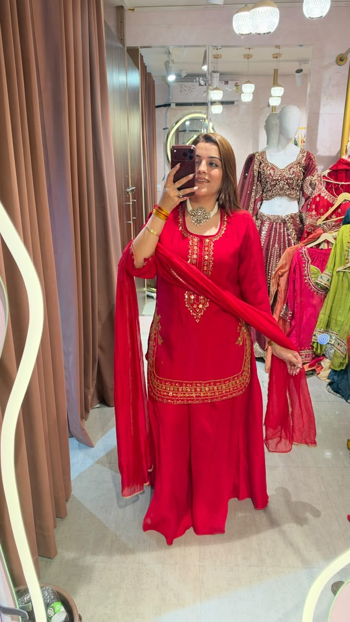 Embroidered Punjabi Sharara Suit