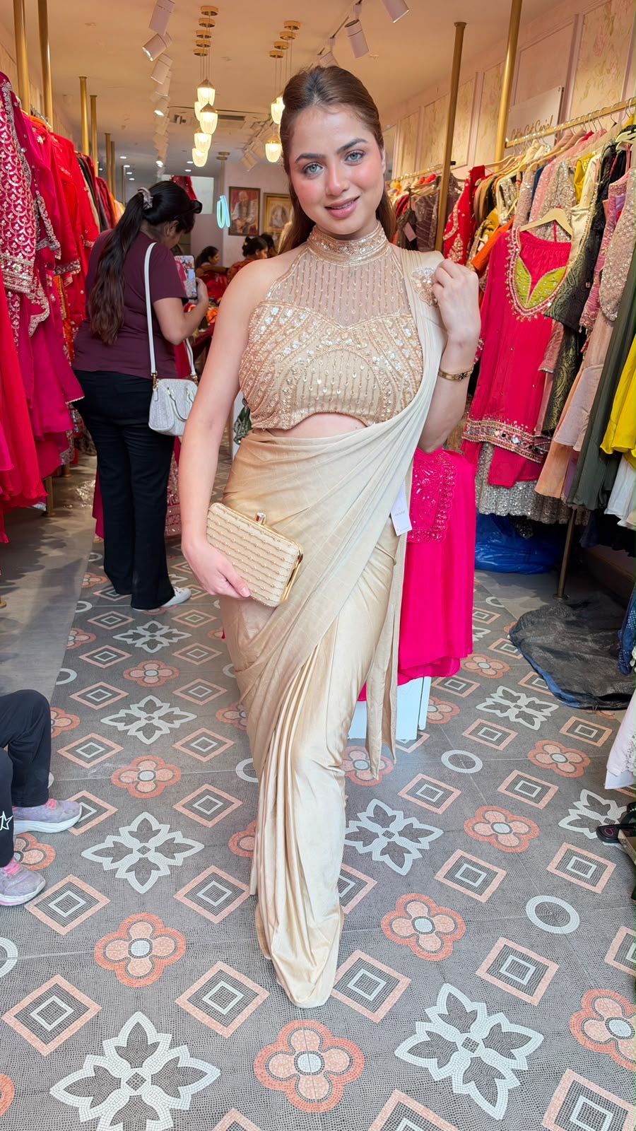 Embellished High-Neck Blouse Saree