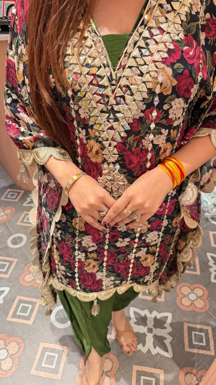 Floral Printed Short Kurta with Dhoti Pants & Dupatta