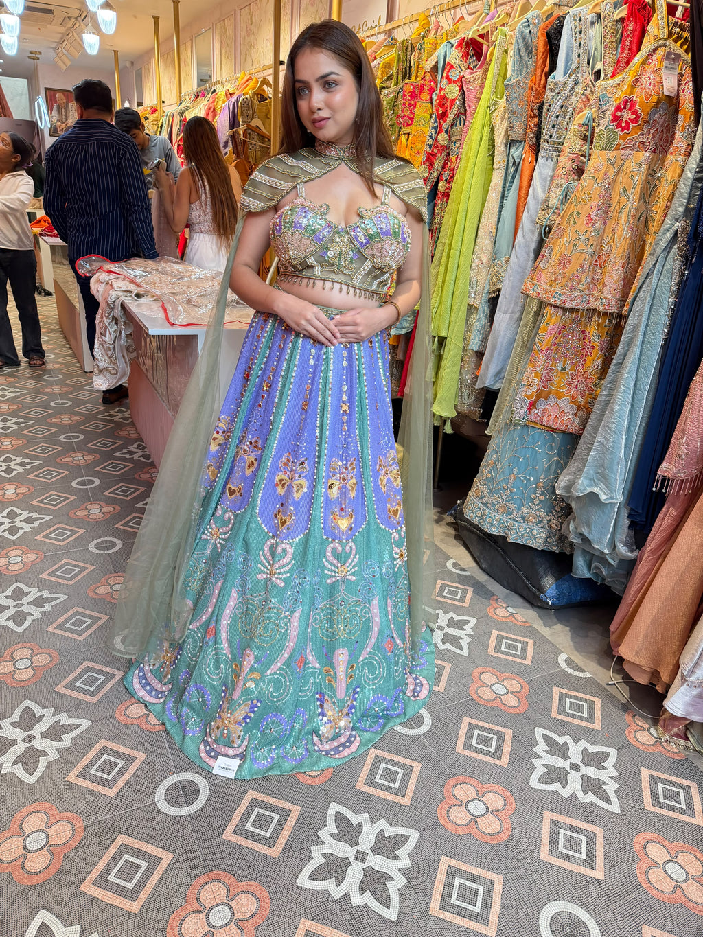 Multicolour Pastel Embroidered Lehenga Choli