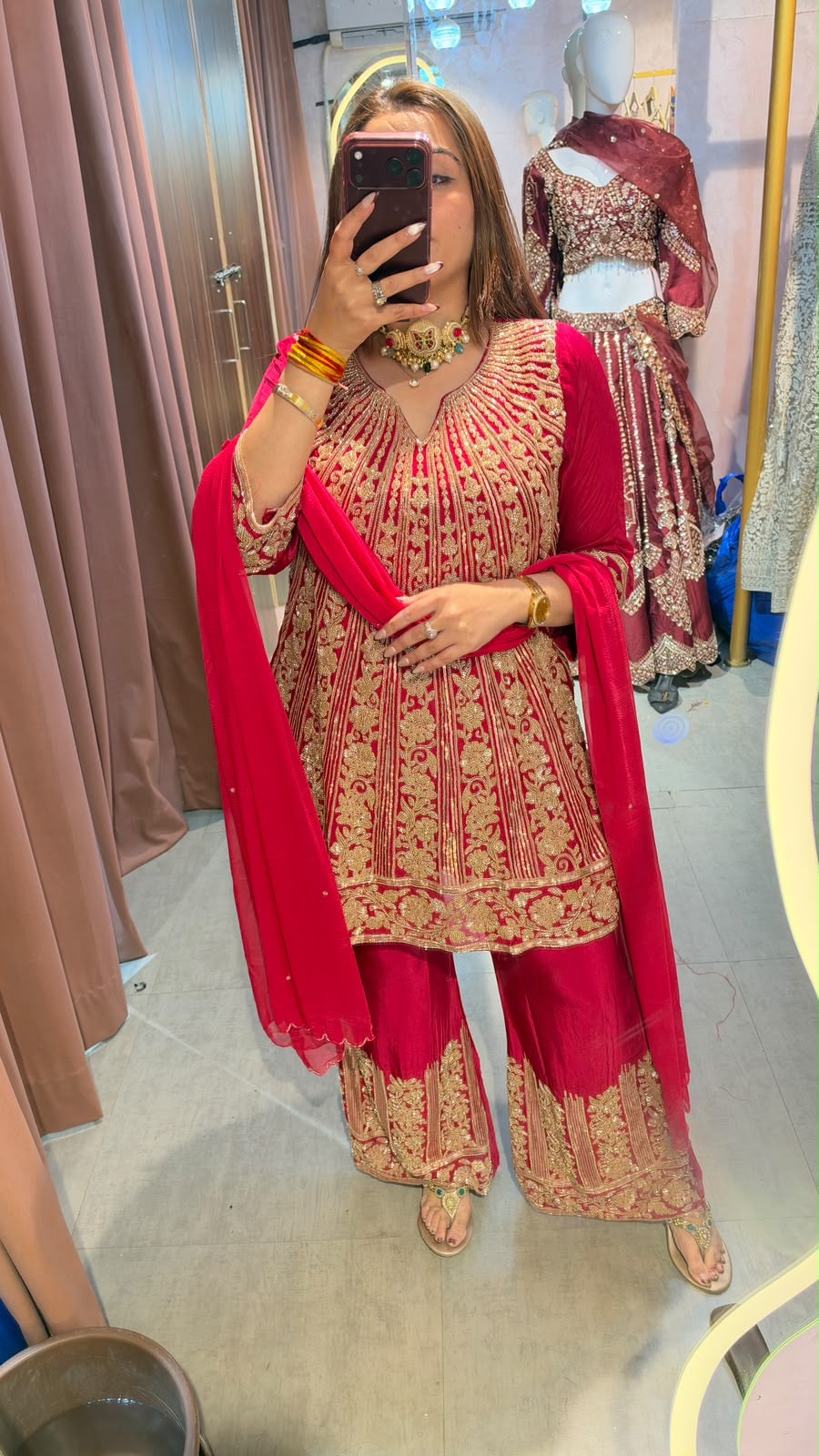 Heavy Embroidered Short Anarkali Gharara Suit