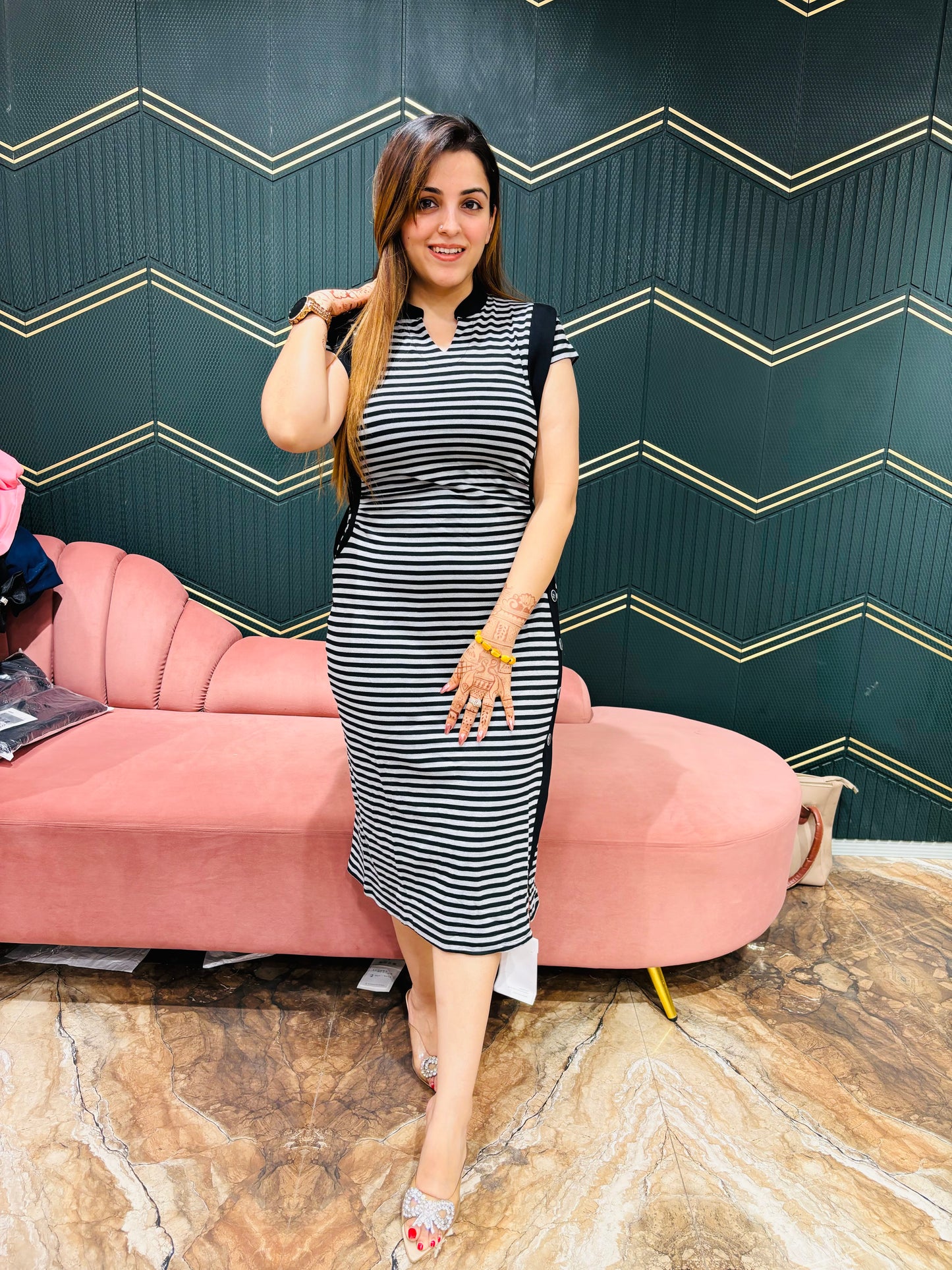 Stripes dress with side buttons