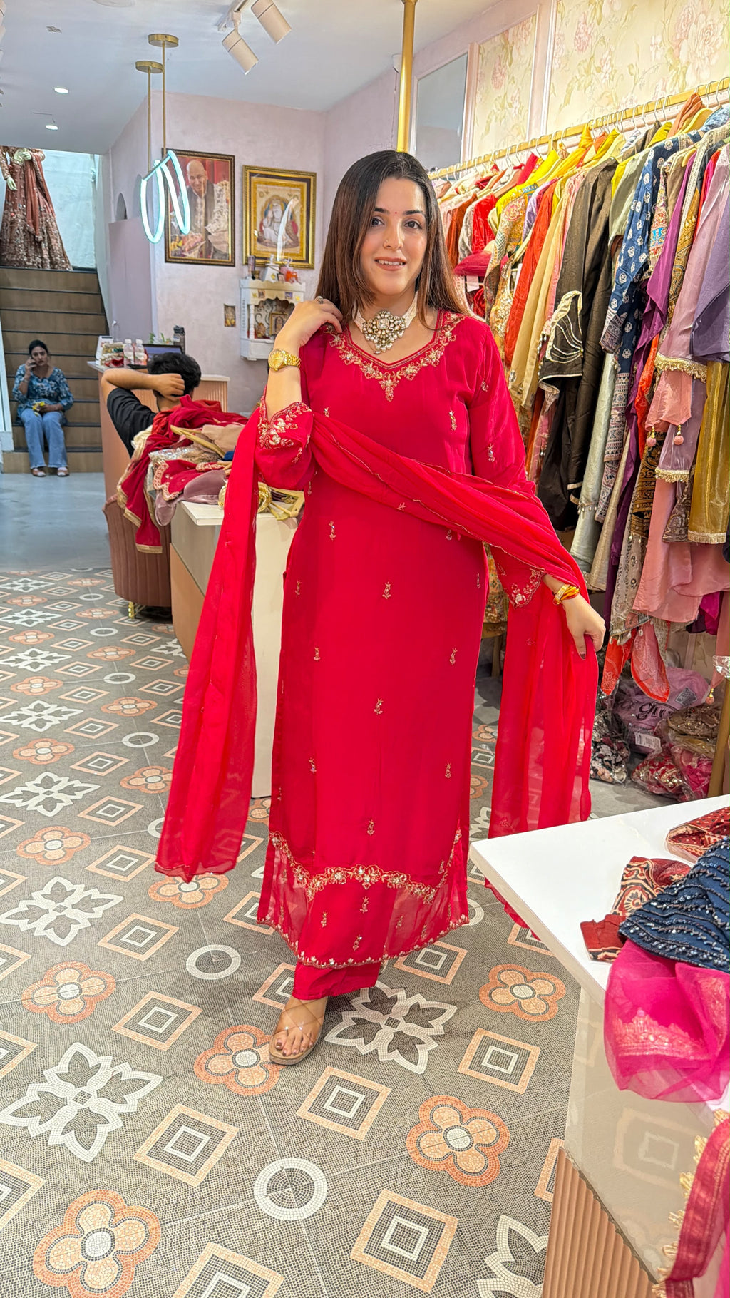 Classic Embroidered Indian Straight-Cut Suit.
