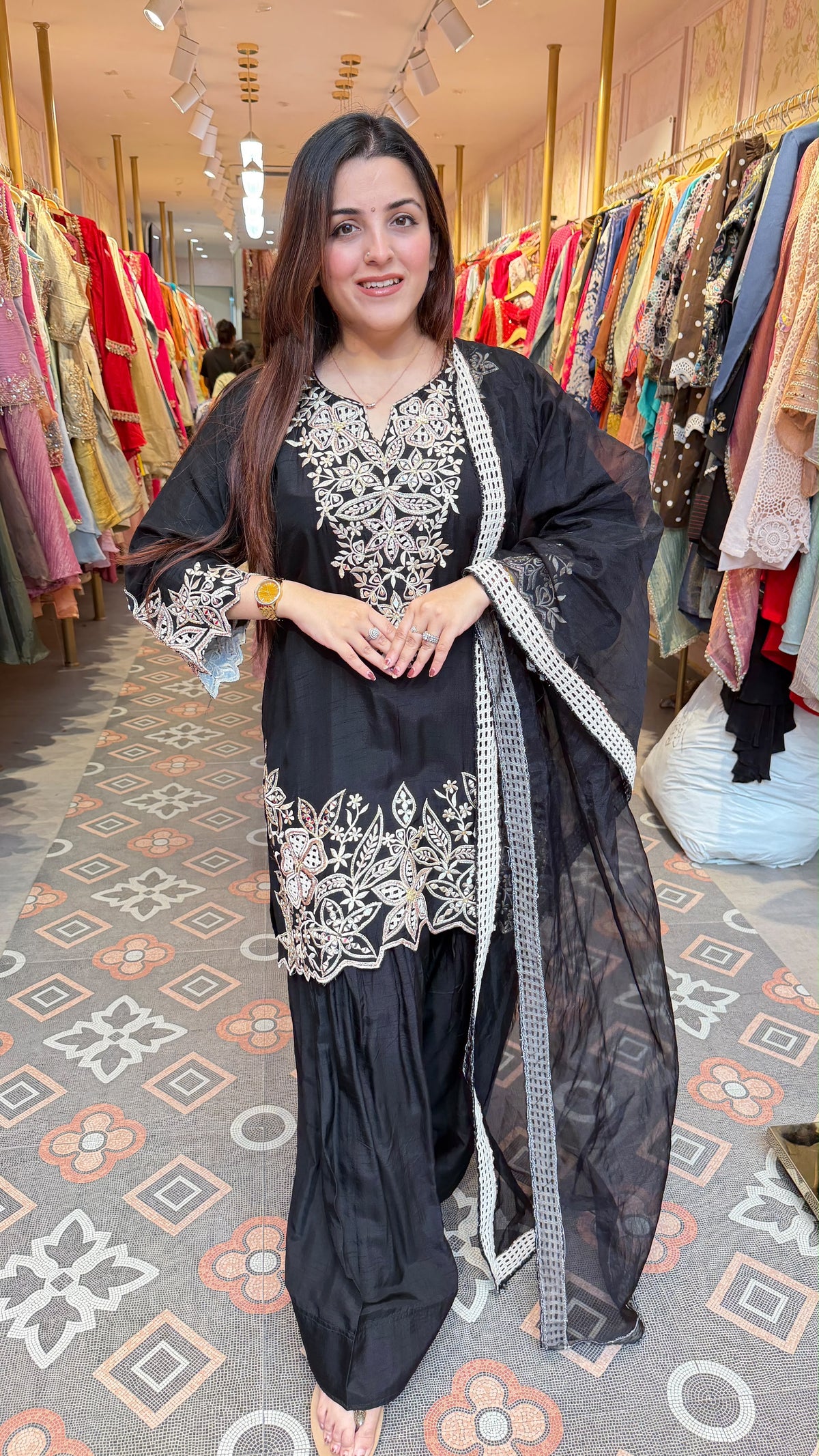 Embroidered Punjabi Patiala Suit with Sheer Dupatta