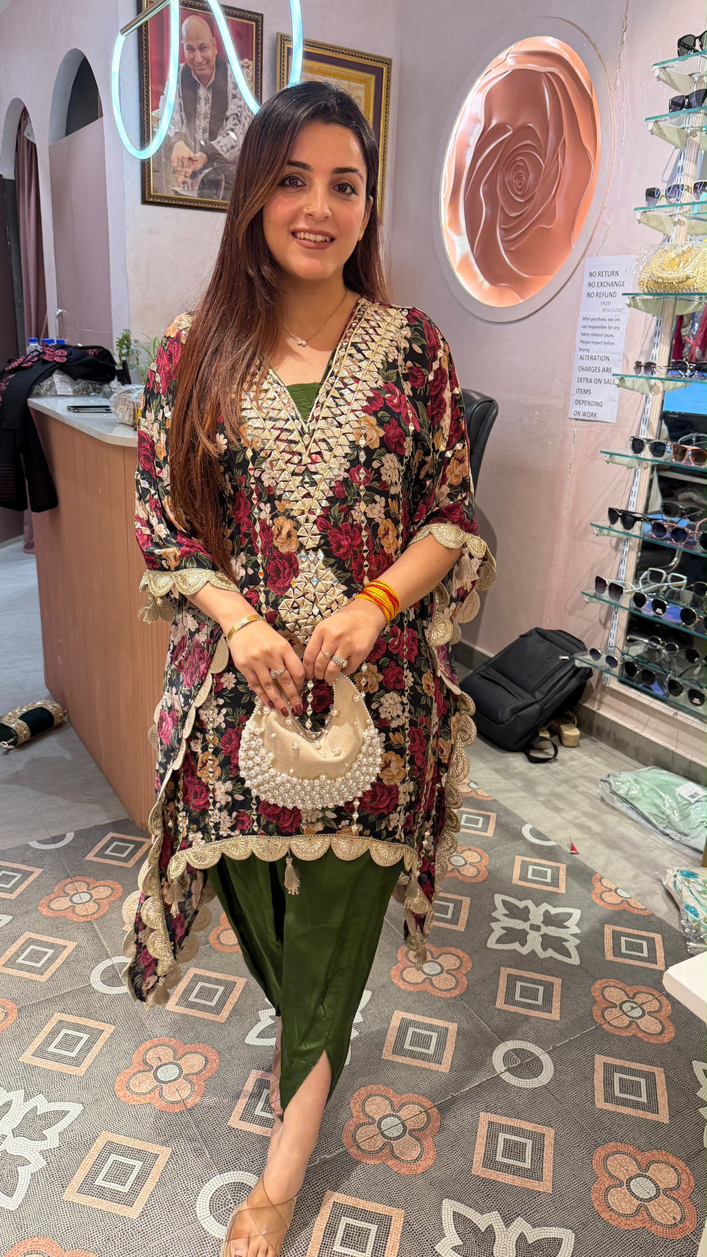Floral Printed Short Kurta with Dhoti Pants & Dupatta