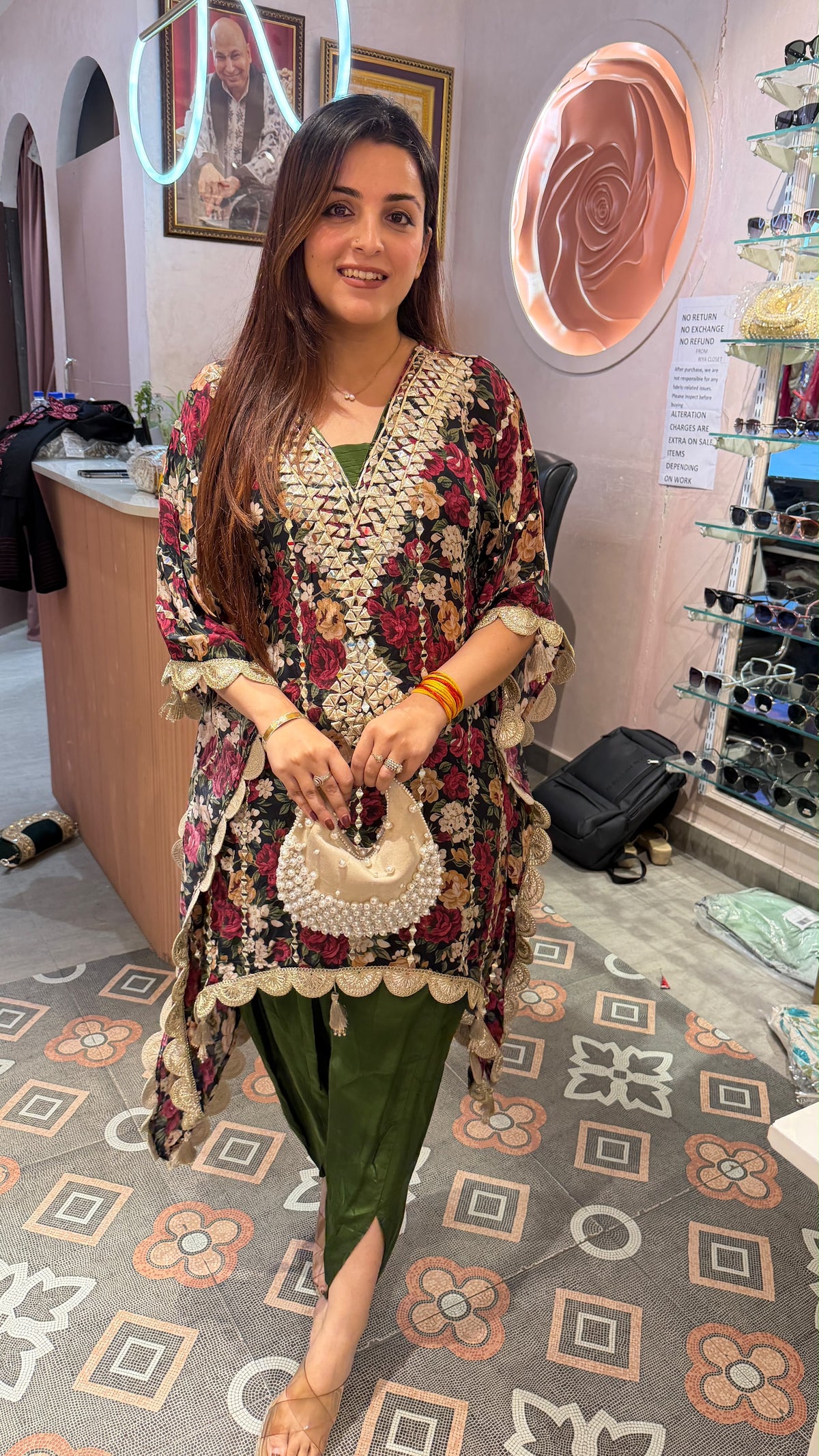 Floral Printed Short Kurta with Dhoti Pants & Dupatta
