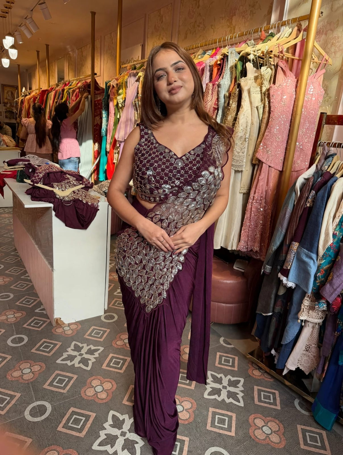 Embroidered Pre-Draped Saree