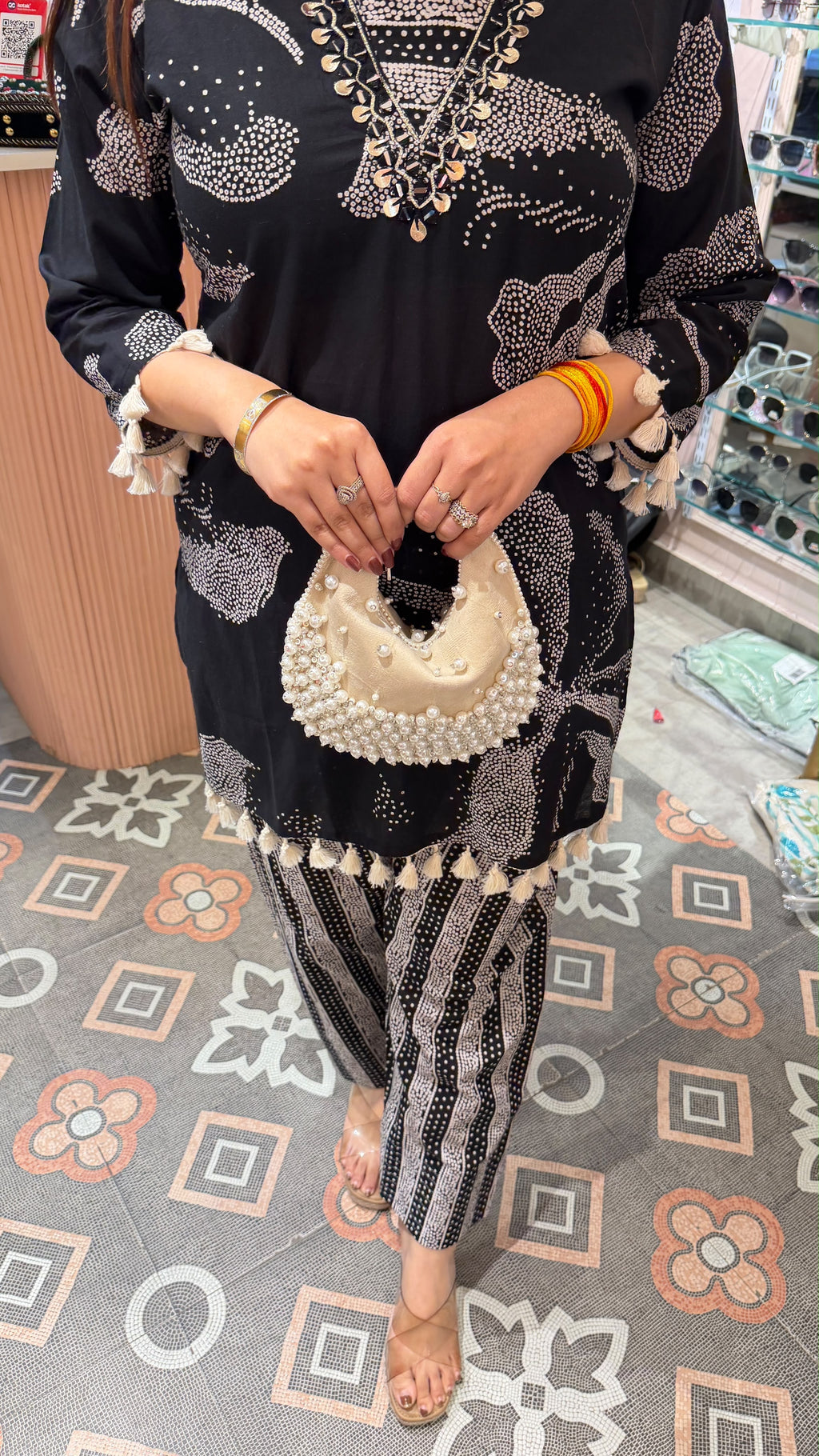 Printed Kurta with Straight Pants & Tassel Detailing