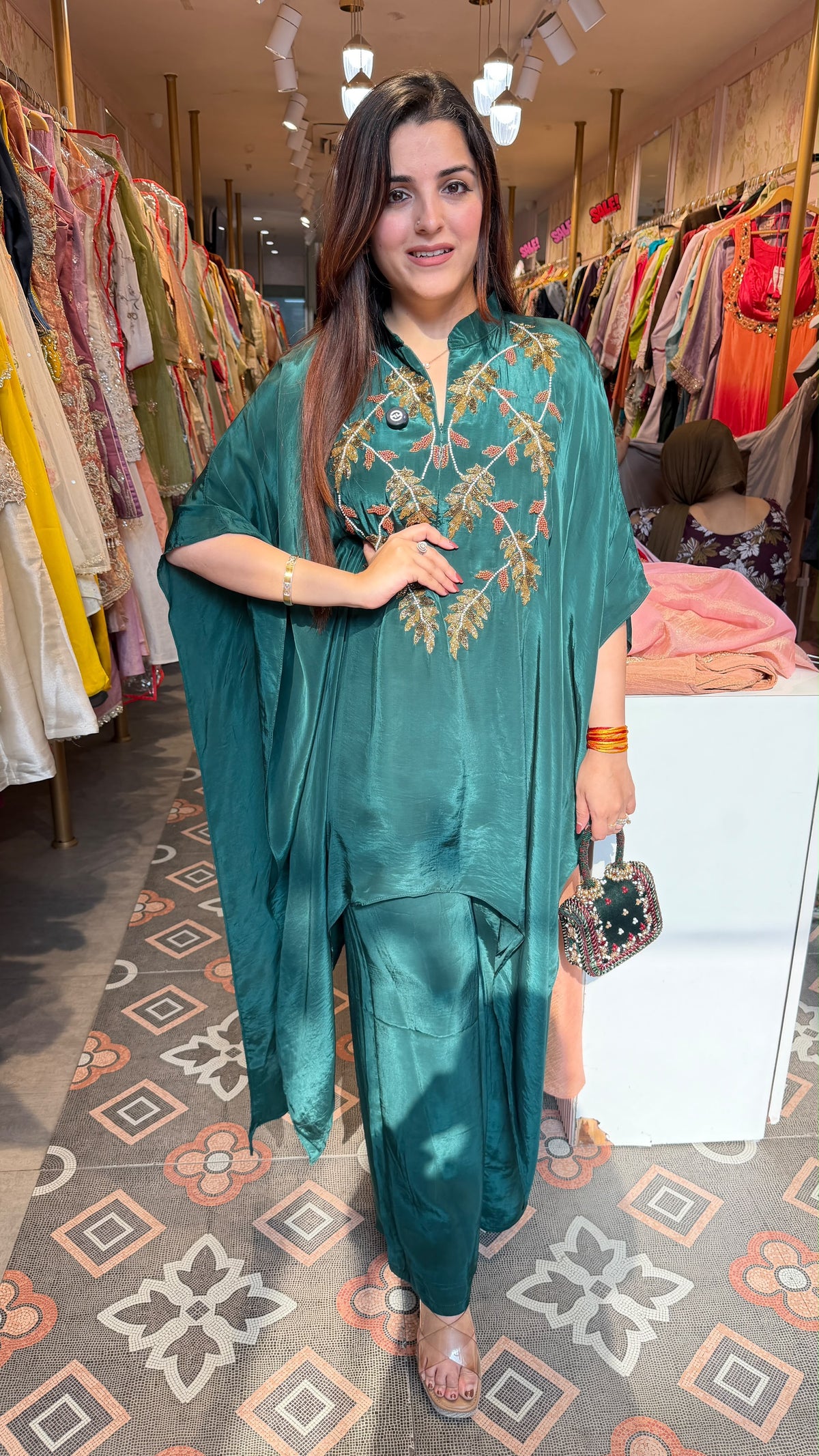 Emerald Embroidered Kaftan-Style Kurta Set