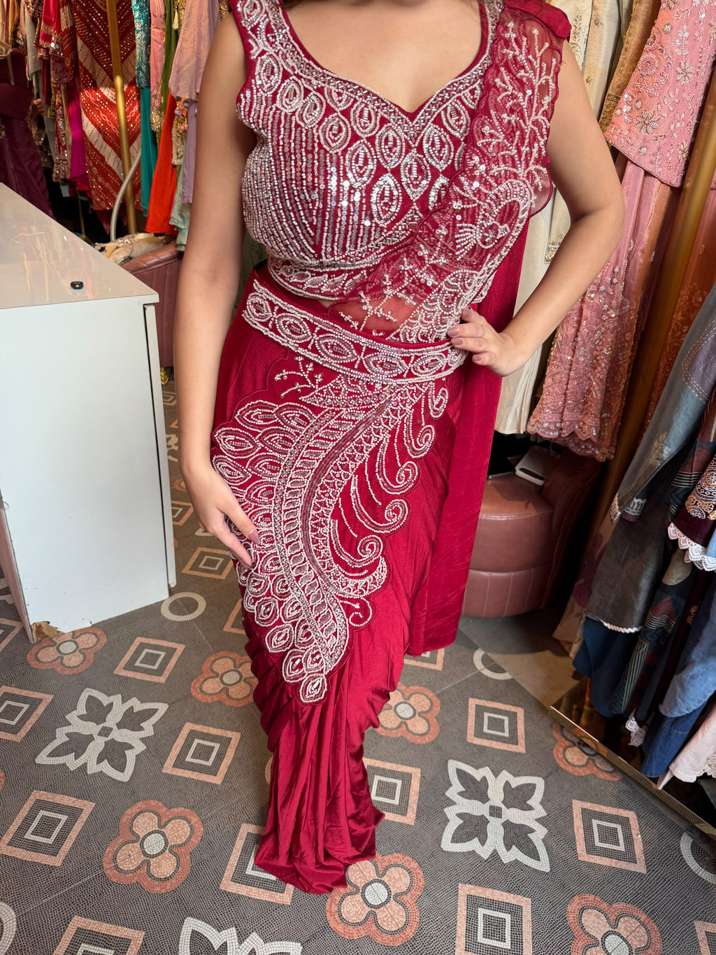 Sequin draped saree blouse and pallu