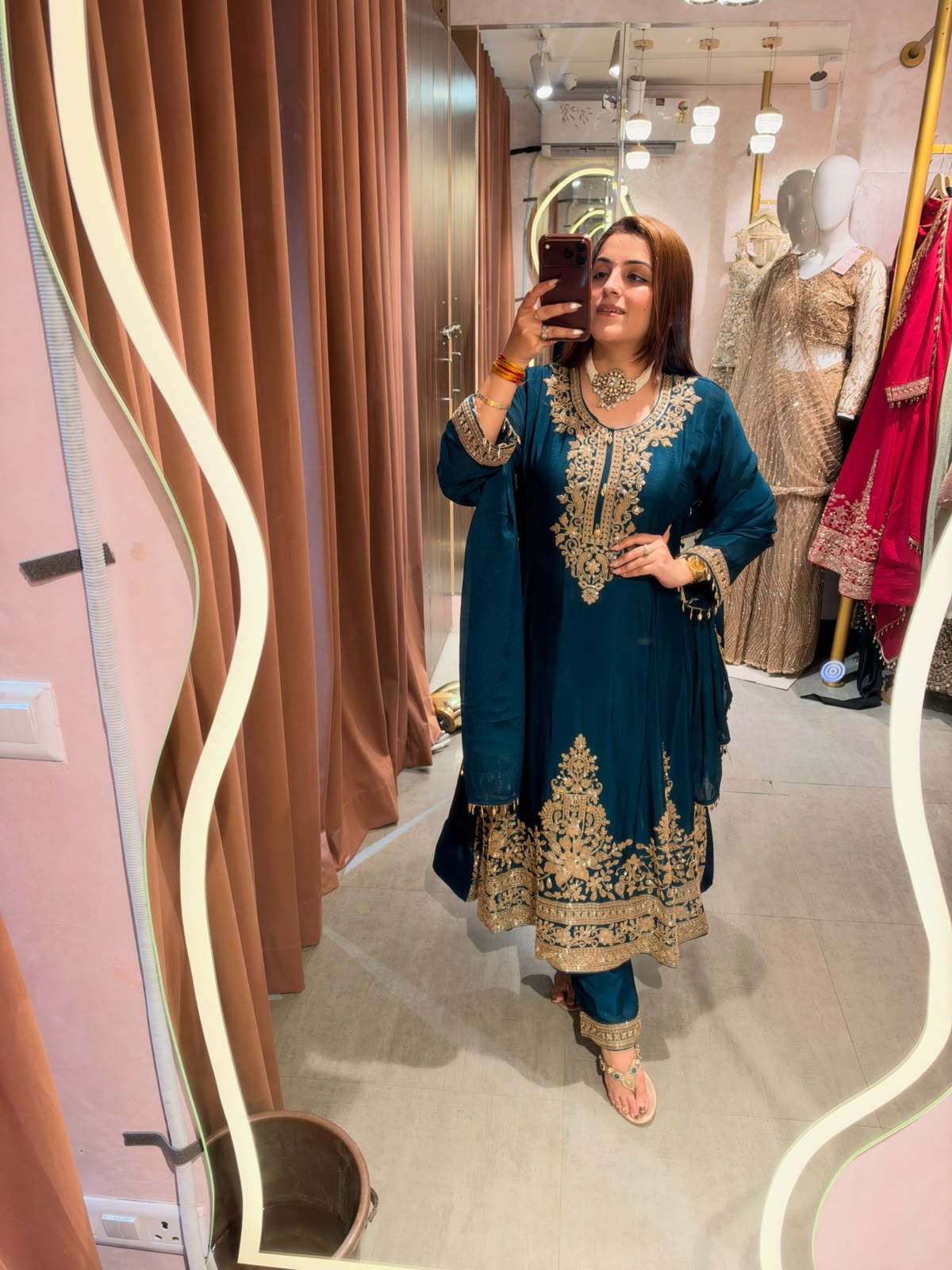 embroidered festive umbrella suit set