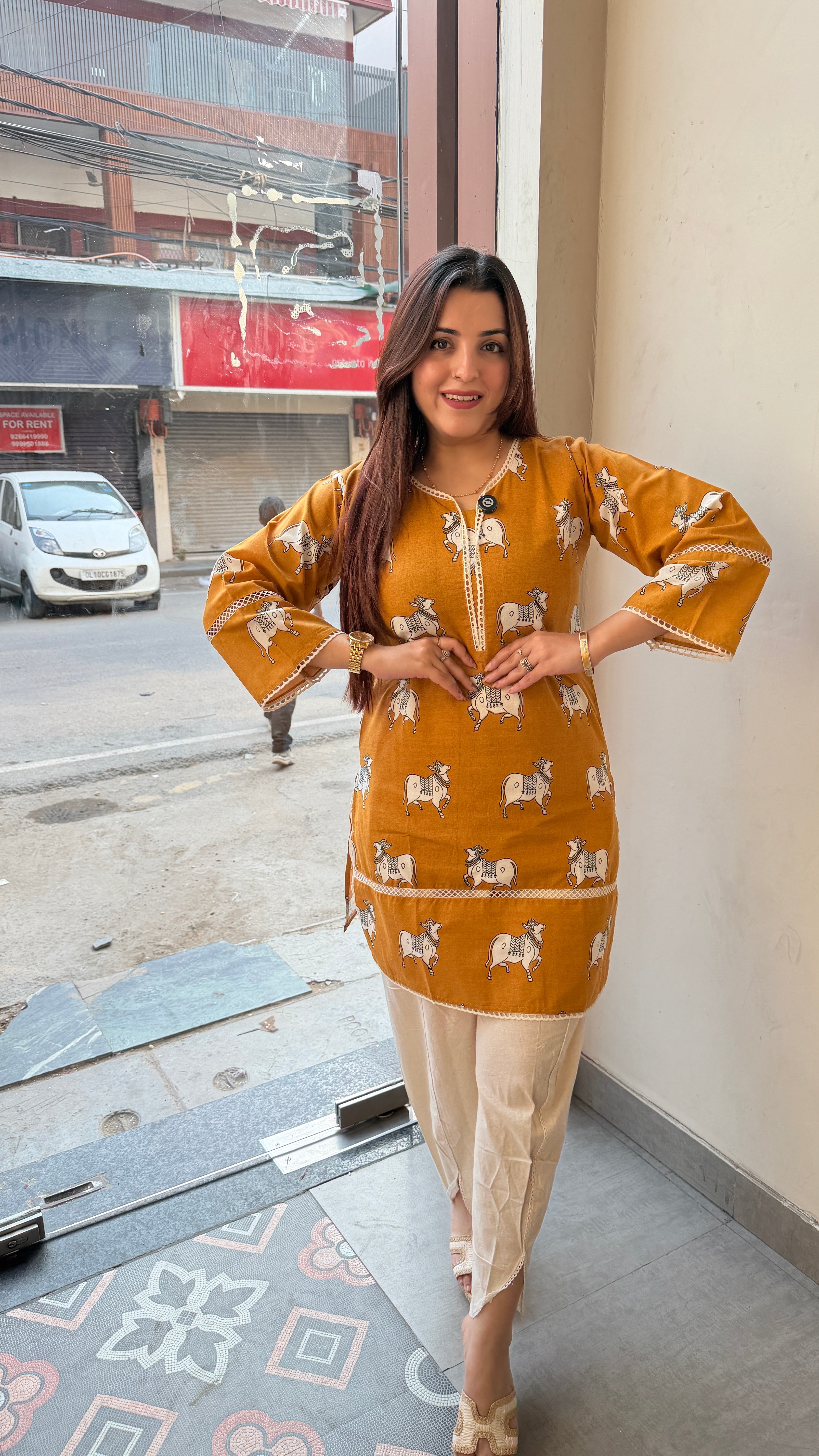 Cow Print Cotton Kurti with Tulip Pants
