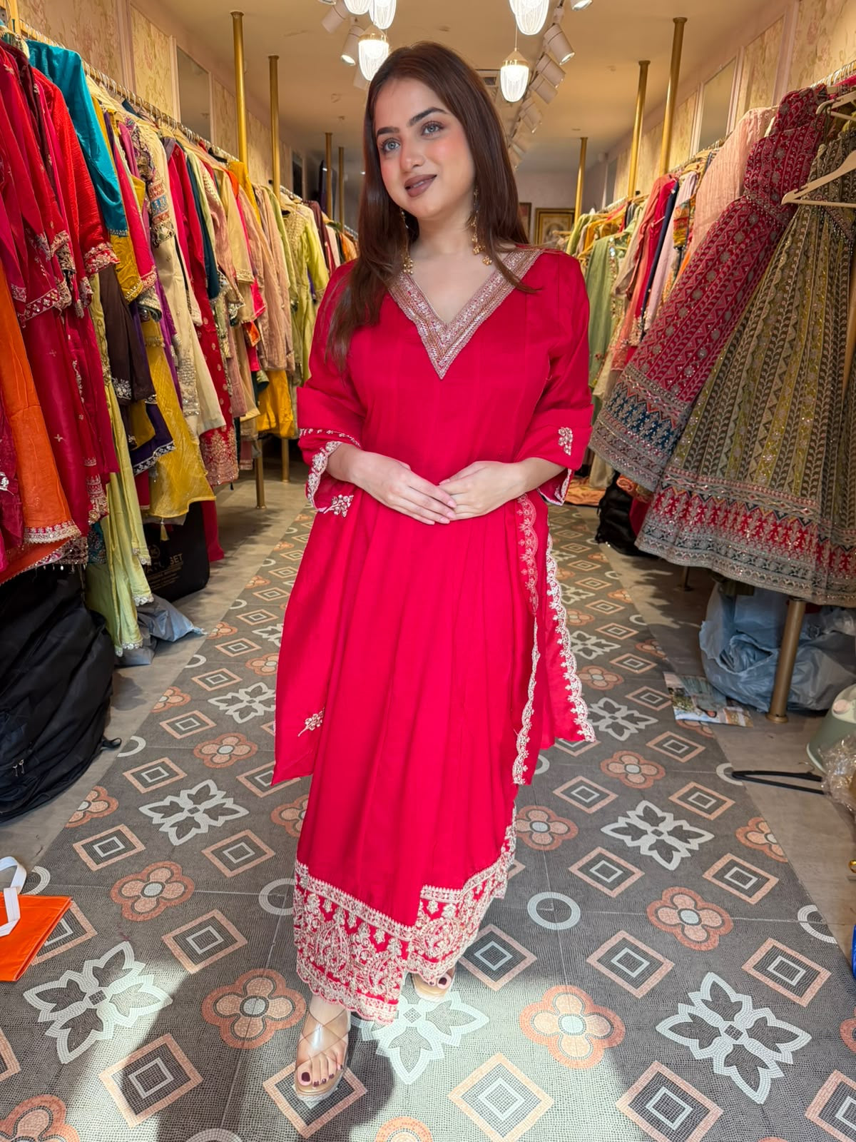Rani Pink Embroidered Anarkali Suit with Dupatta