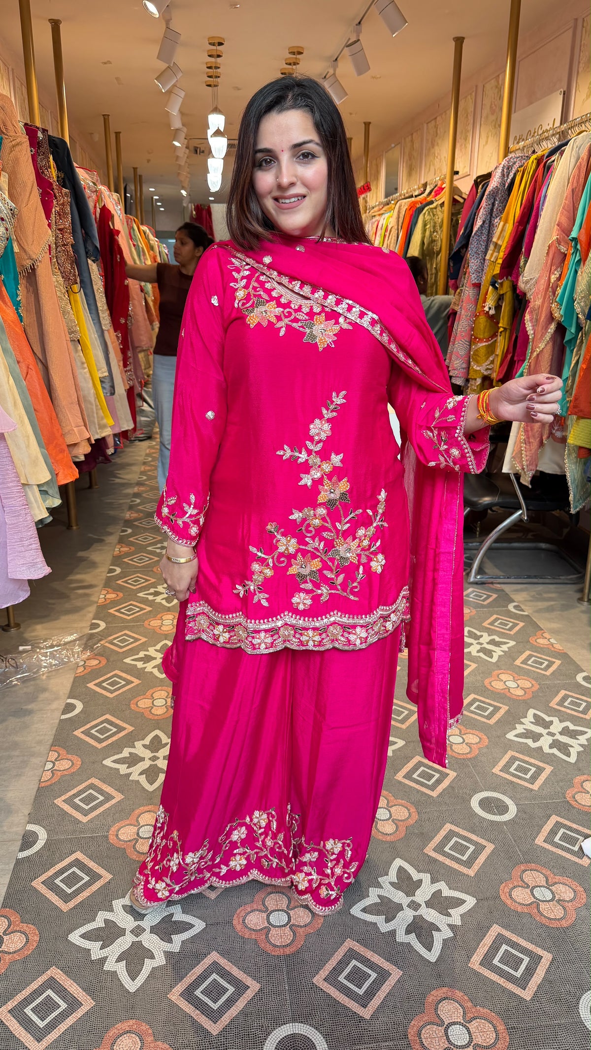Pearl thread  Embroidered Straight Kurta Palazzo Suit