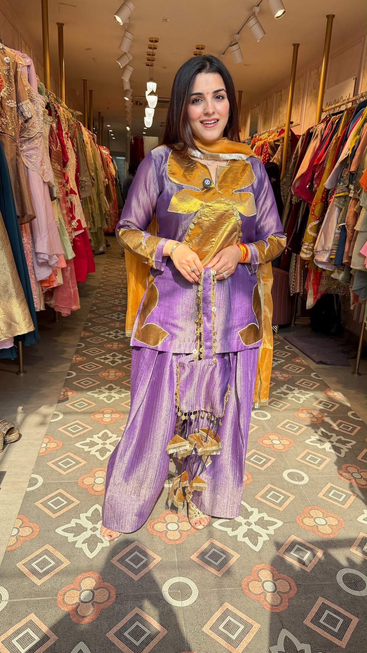 Peplum Kurta with Flared Pants & Organza Dupatta Set