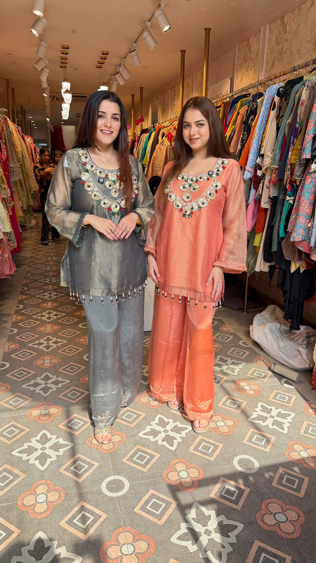 Silk Blend Peplum Kurta with Palazzo Pants Set