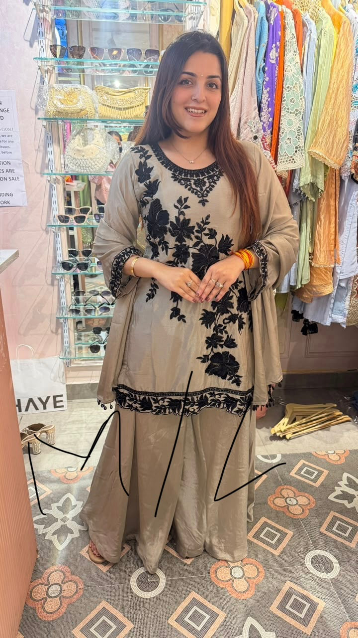 Classic black Embroidered Short Kurta with Palazzo Set
