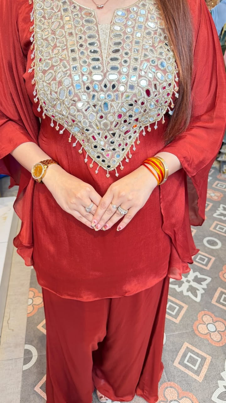 Mirror work Indo-Western Kaftan Co-ord Set
