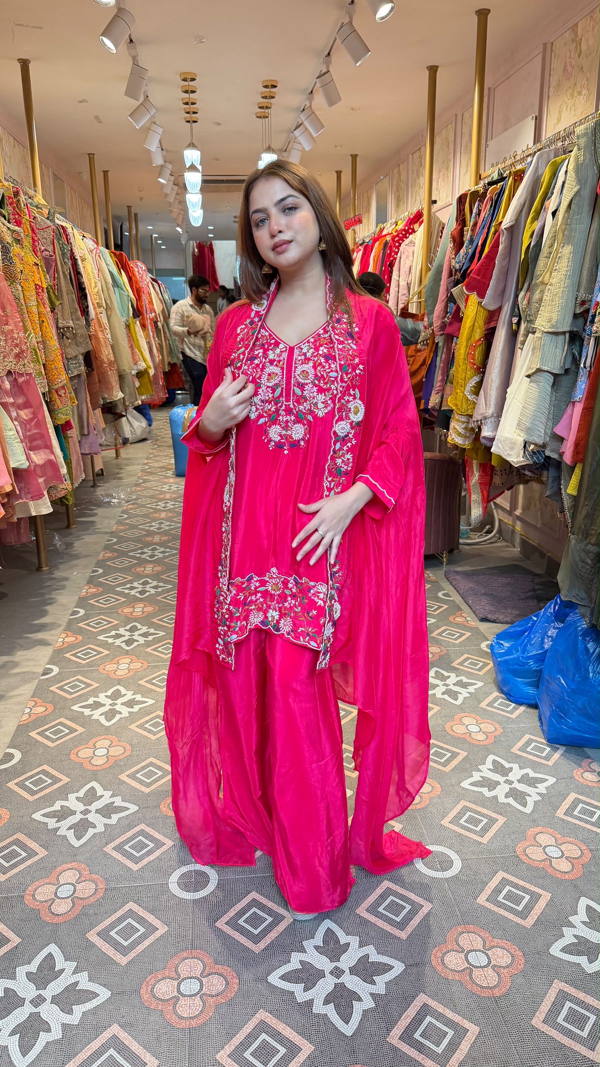 Embroidered Shrug-Style Kurta Sharara Suit