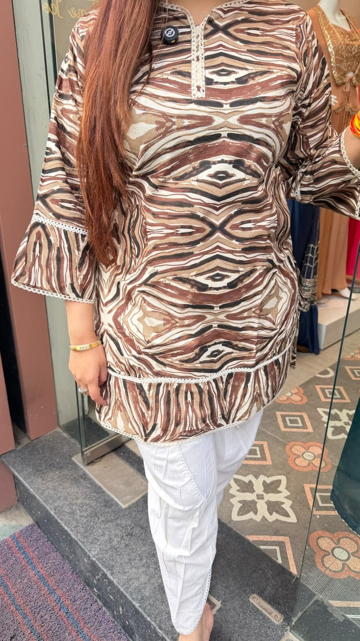 Contemporary Abstract Printed Straight Kurta with White Pants