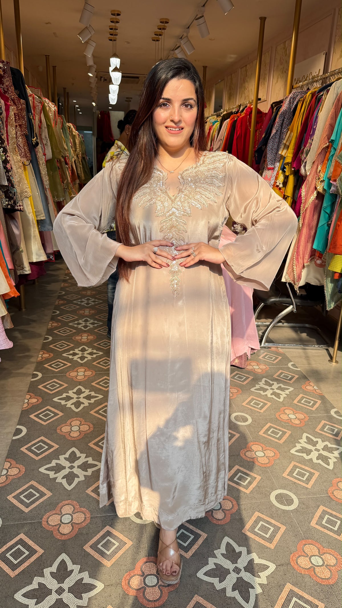 Straight-Cut Kurta with Embroidered Neckline