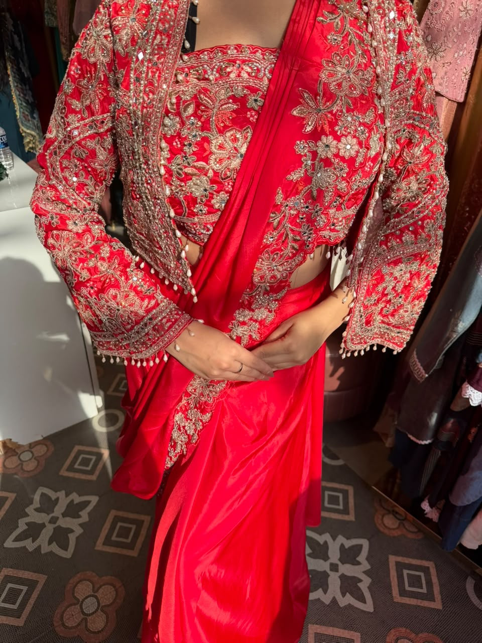 Saree with Embroidered Cropped Jacket & blouse