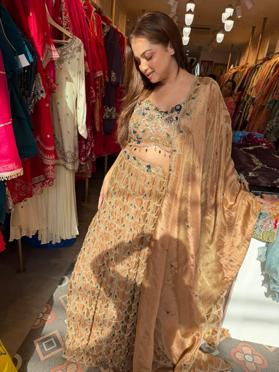 Golden Champagne Embroidered Lehenga