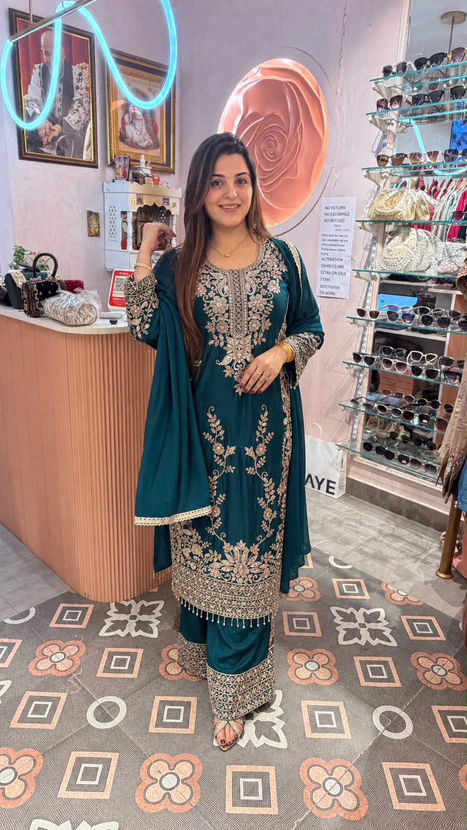 Embroidered Straight Kurta with Palazzo Pants & Dupatta
