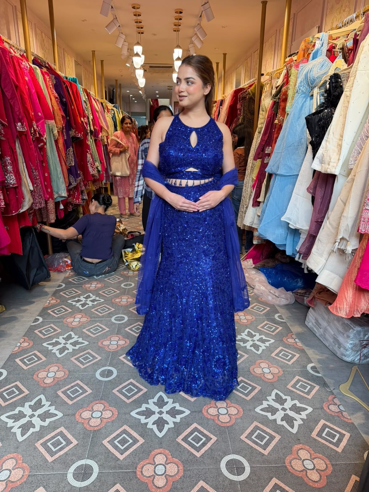 Royal Blue Sequin Mermaid Lehenga with Designer Blouse