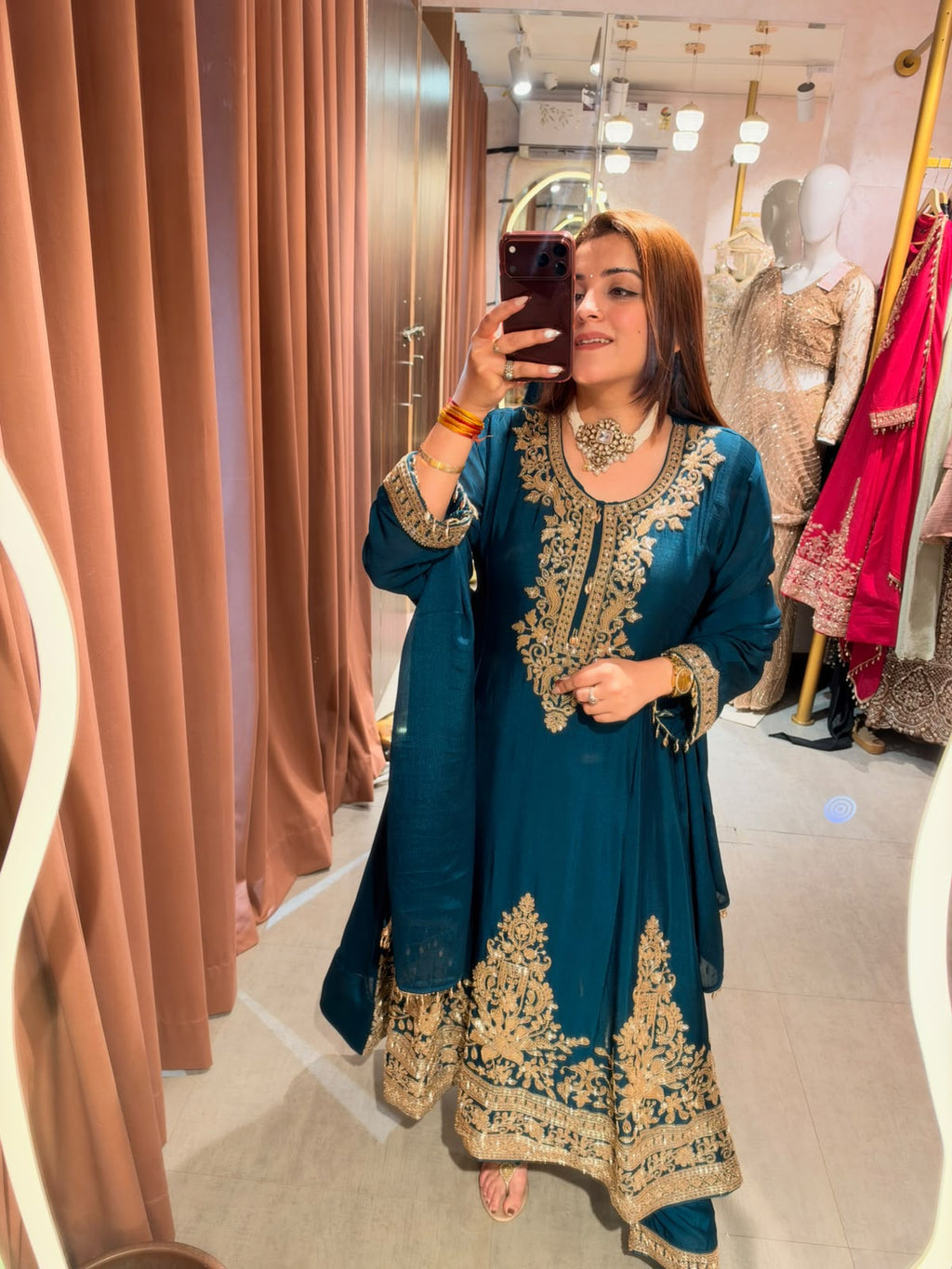 embroidered festive umbrella suit set
