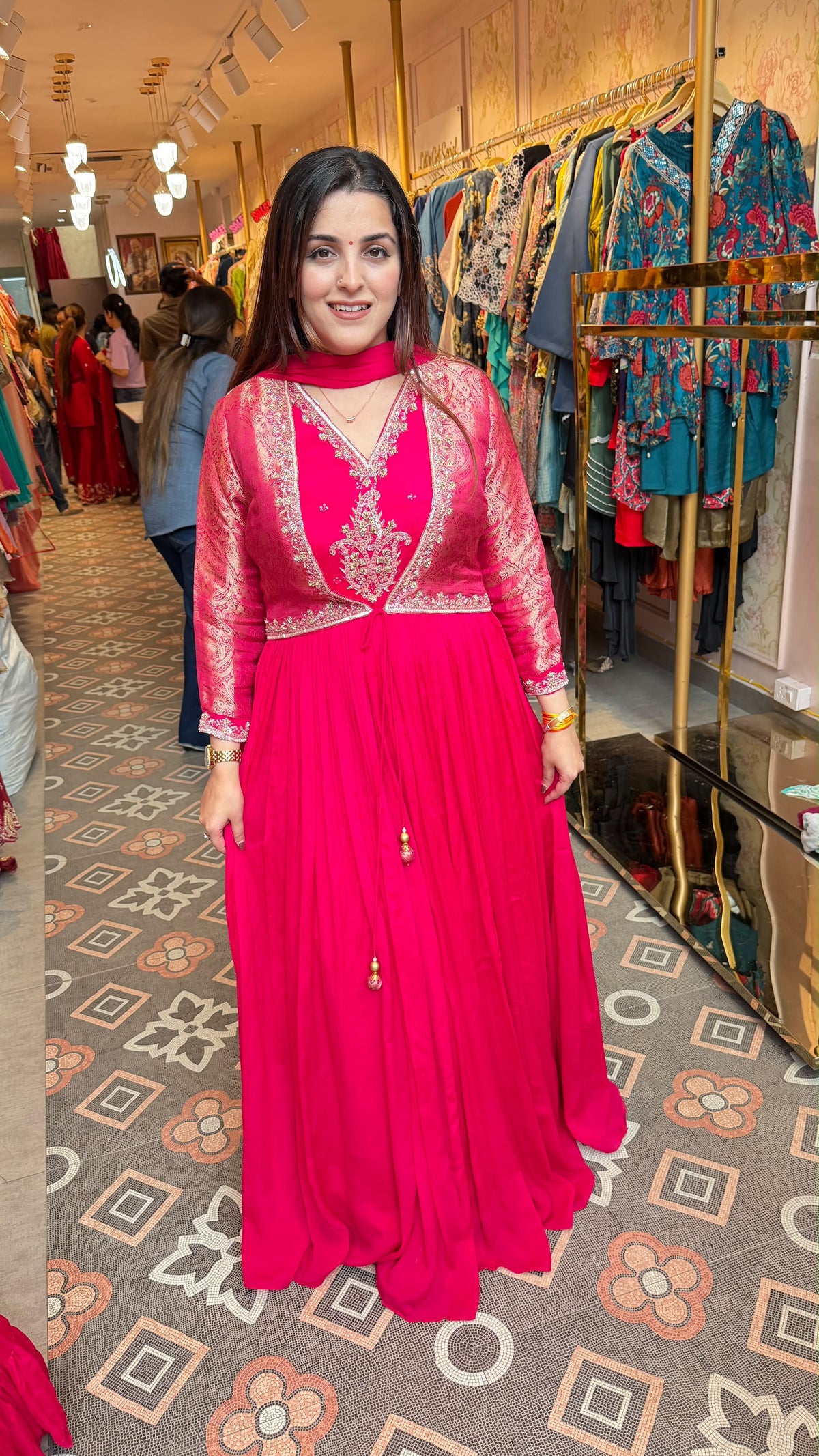 Hot Pink Embroidered Anarkali Gown / Floor-Length Anarkali Suit