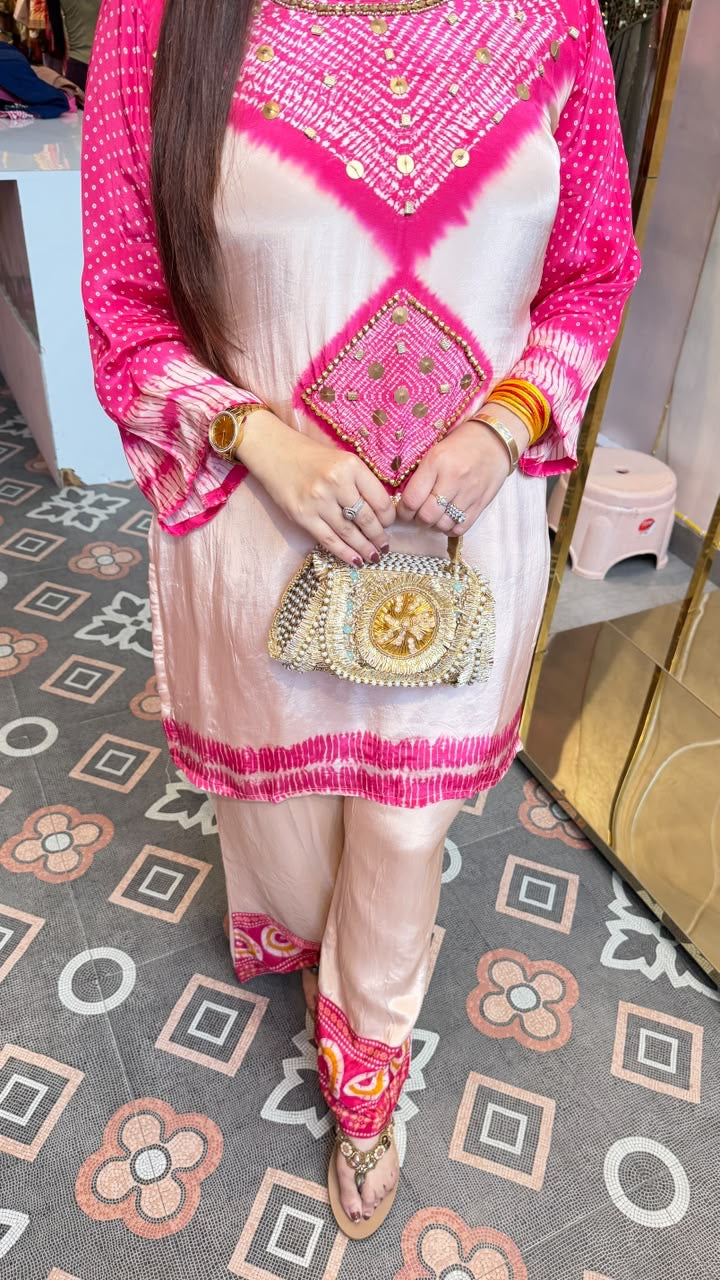 Pink & Blush Tie-Dye Printed Kurta with Straight Pants Set