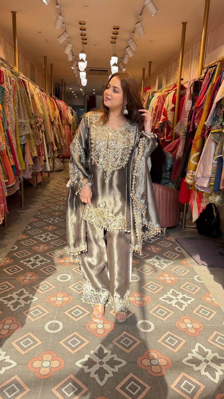 Embroidered Punjabi Suit with Patiala Pants & Dupatta