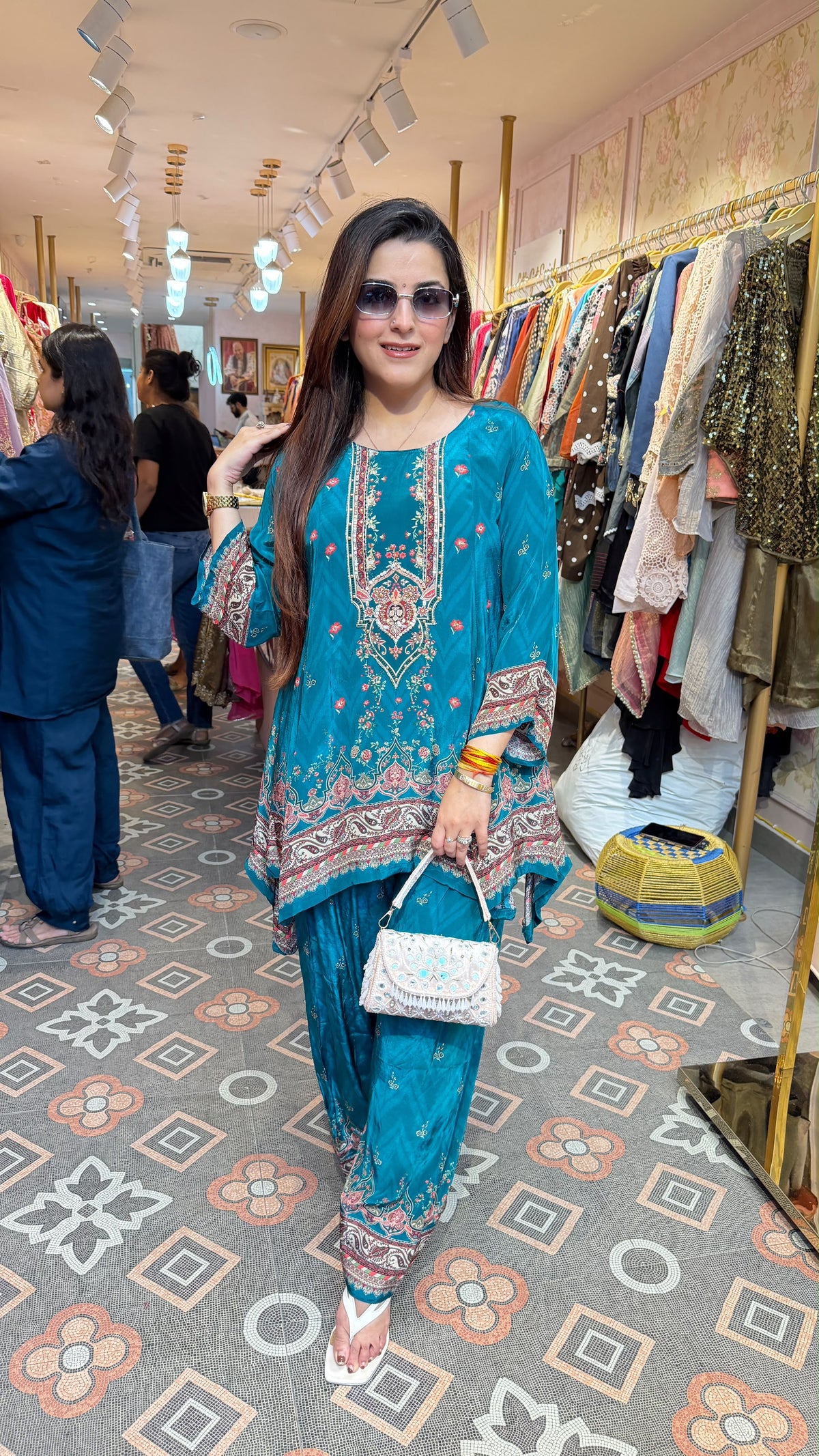 Teal Blue Printed Punjabi Patiala Suit Set