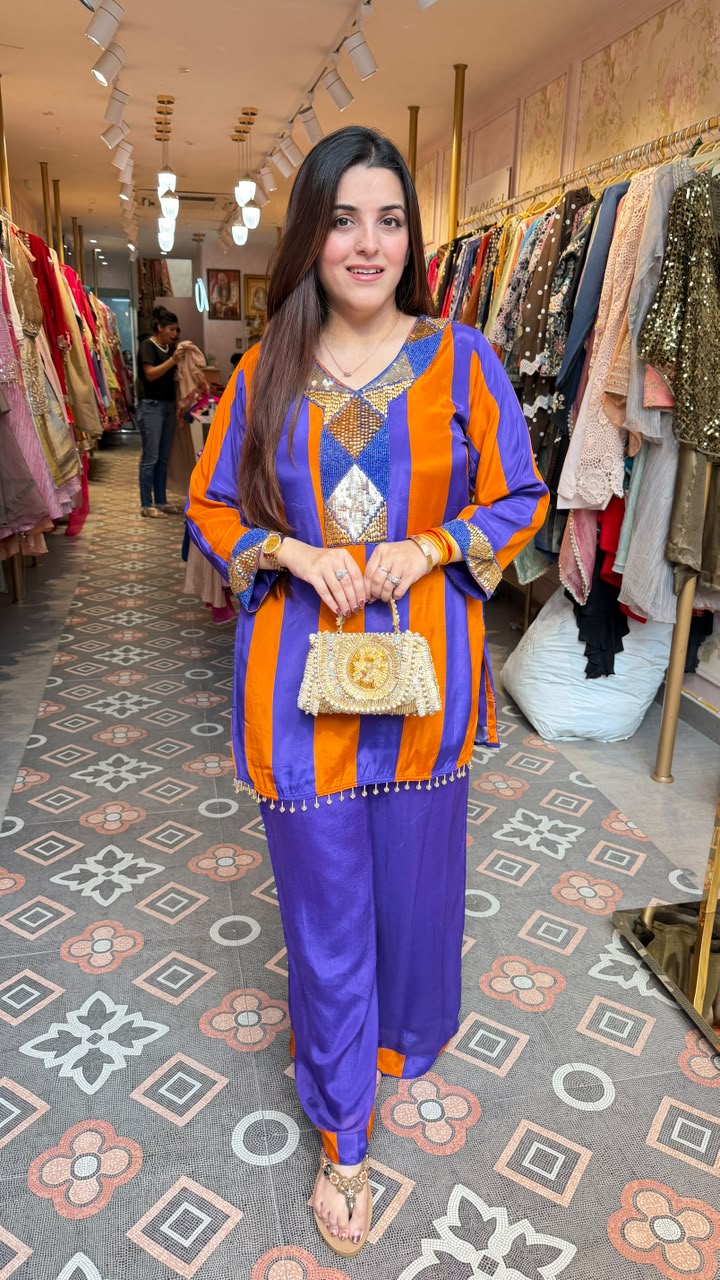 Royal Blue & Orange Contemporary Kurta–Palazzo Set