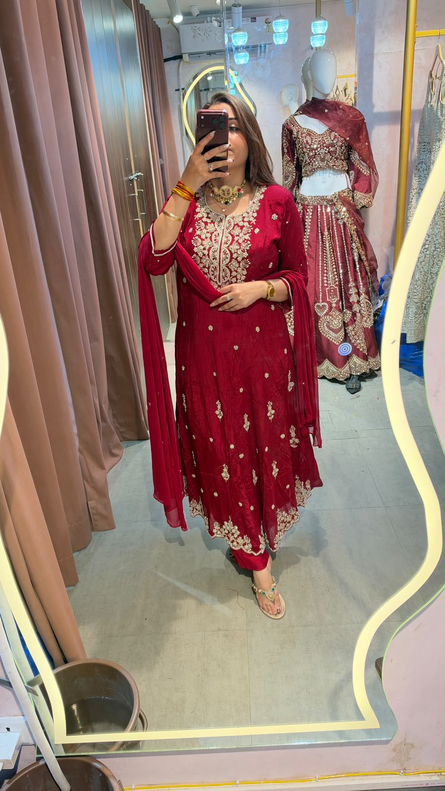Royal Ruby Red Embroidered Anarkali Suit