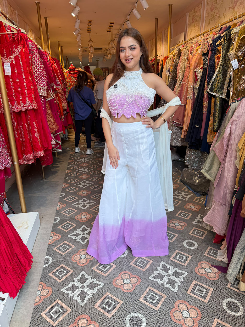 White & Lilac Ombre Indo-Western Co-ord Set