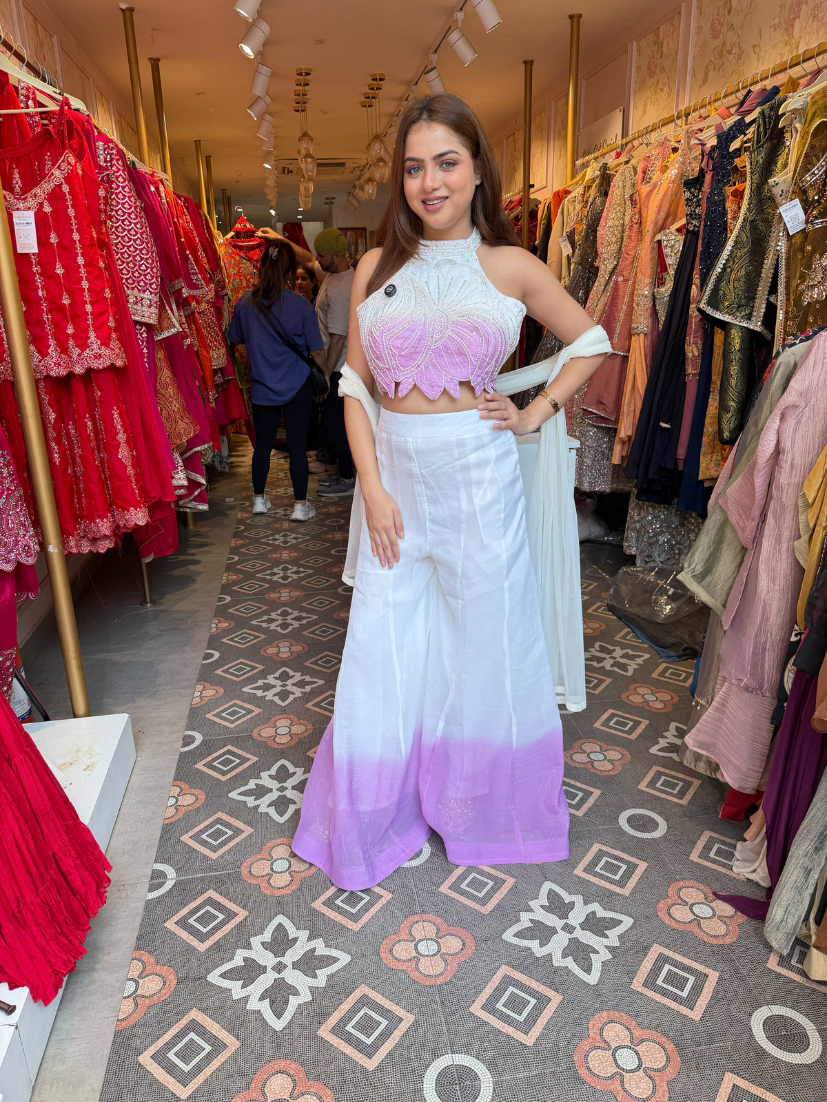 White & Lilac Ombre Indo-Western Co-ord Set