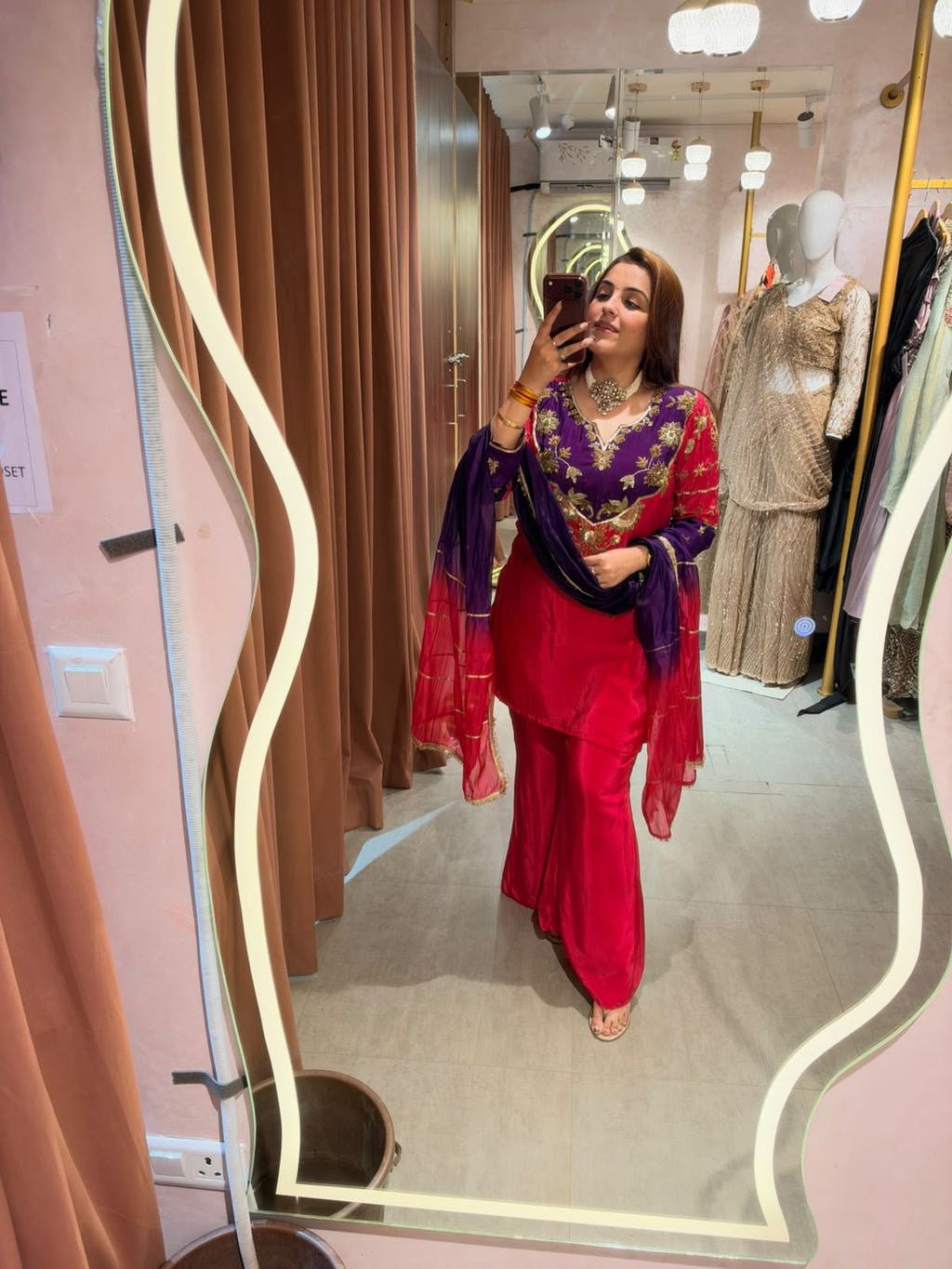 Embroidered Contrast Sharara Suit with Contrast Dupatta