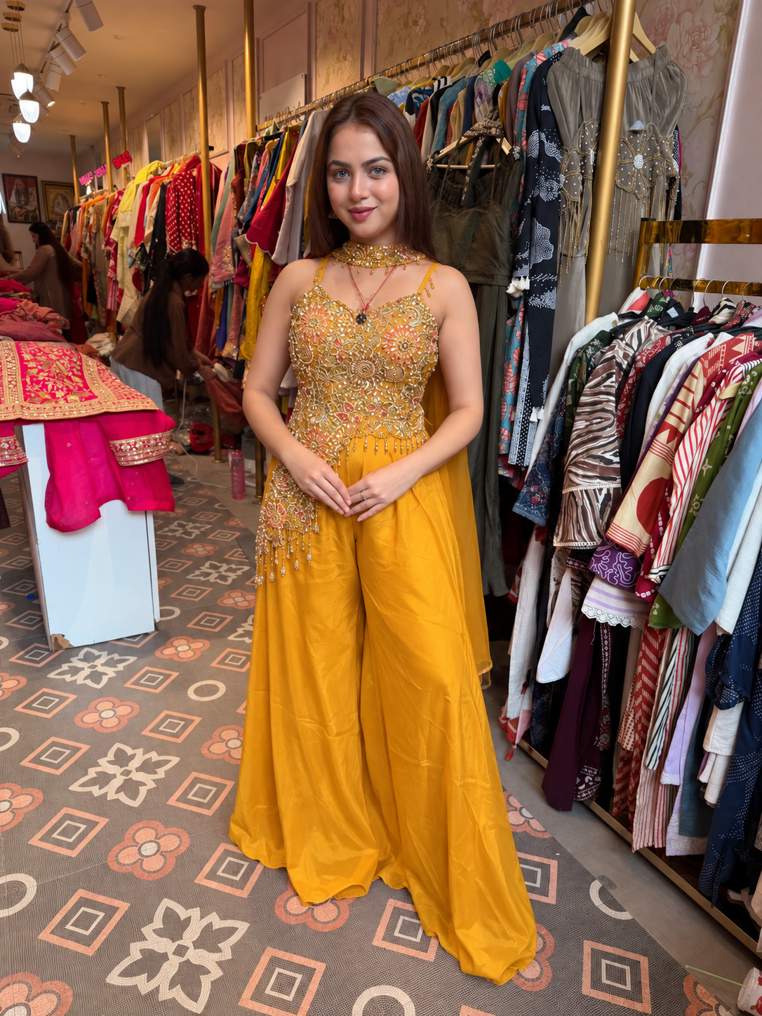 Embroidered Corset-Style Palazzo