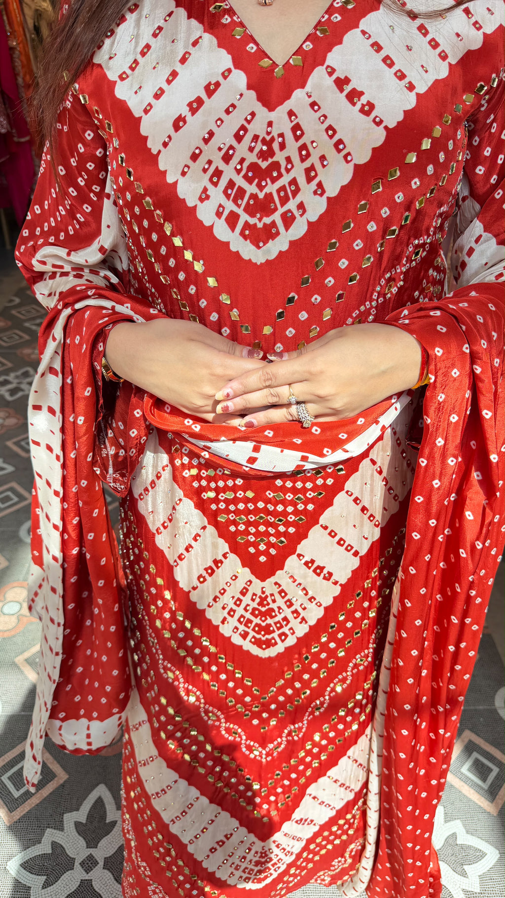 Gujarati Bandhej Printed Suit with Dupatta